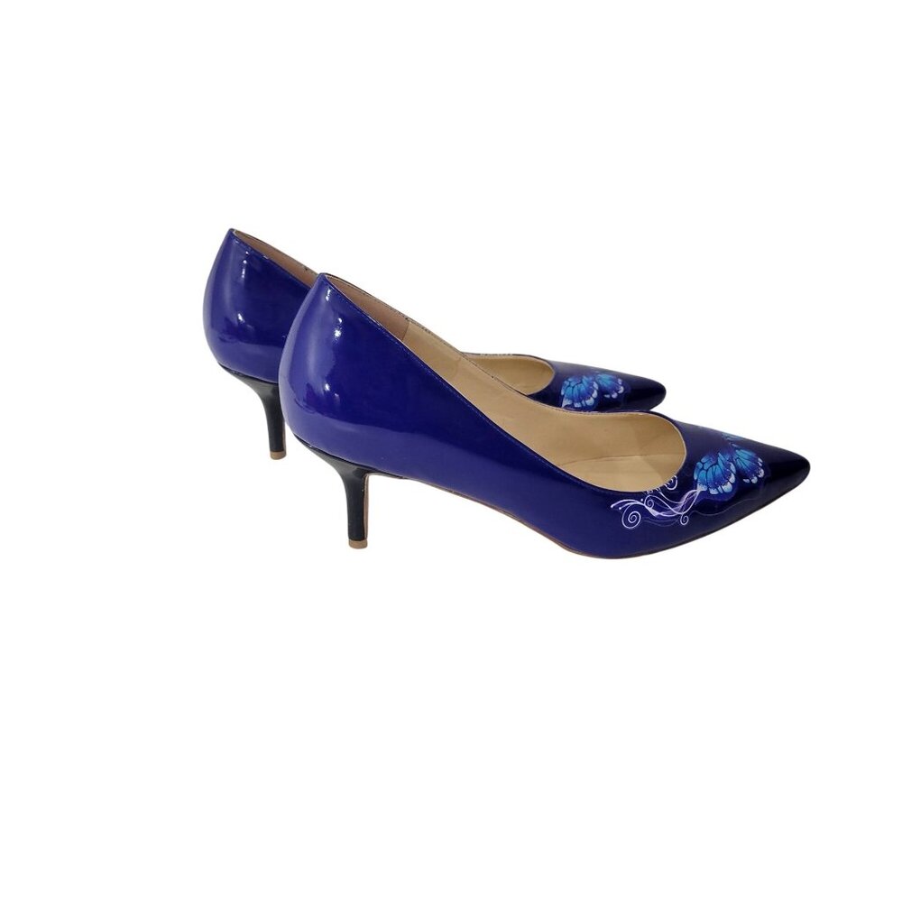 YCG Blue Patent Leather Butterfly Pumps High Heels - Picture 5 of 7